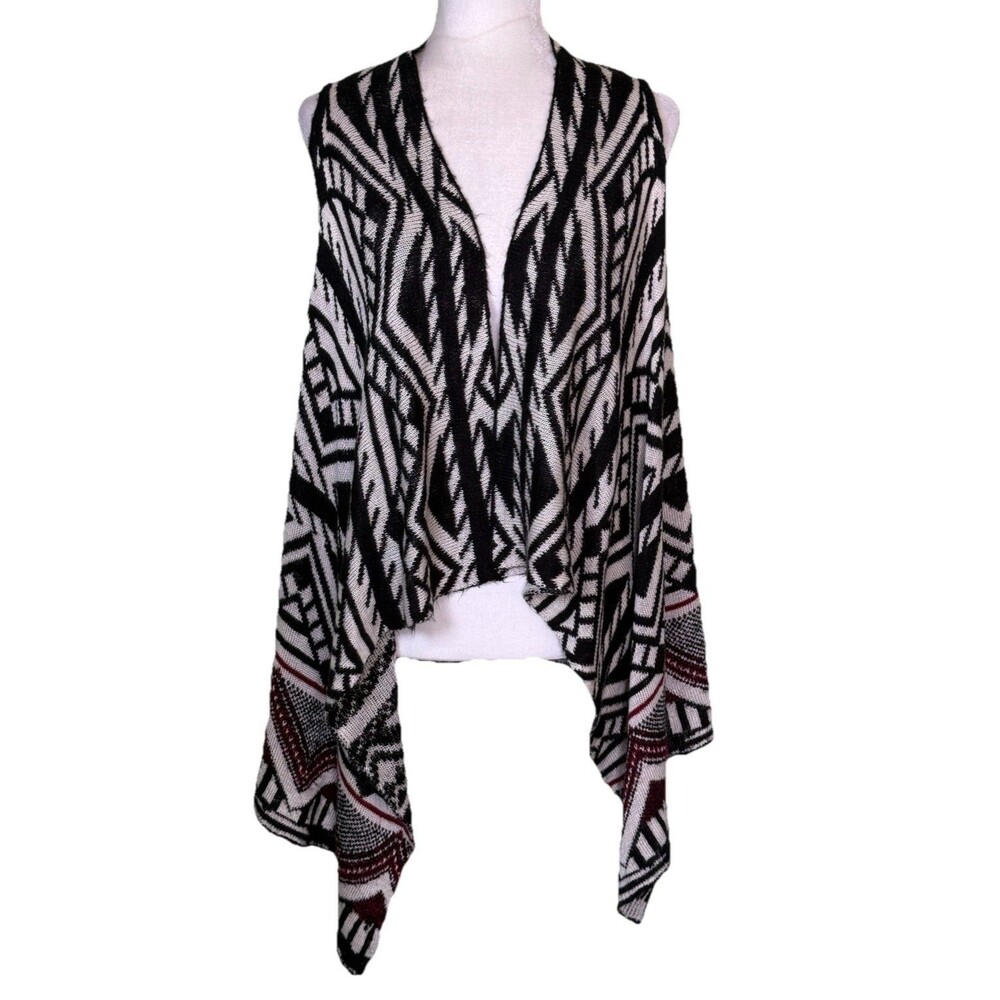 Women's Boho Tribal Aztec Knit Cardigan Sweater Open Front Draped Waterfall XS/S